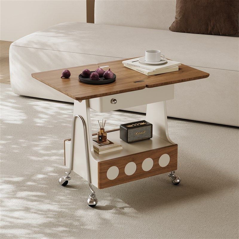 中古风实木折叠茶几家用客厅小户型可移动置物茶台沙发推车小边几,住宅家具,移动边几/推车,淘宝优惠券,粉丝福利购,淘宝优惠卷