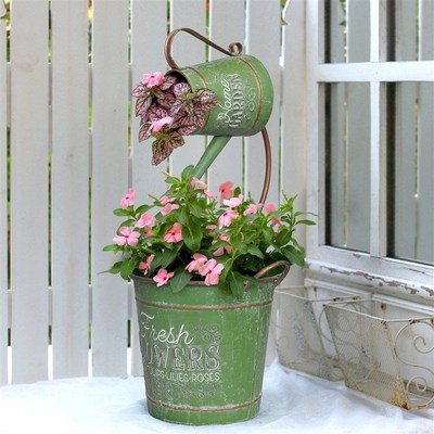 森德园绿花鸟浮雕铁复古花盆花盆C花园家庭阳台装饰饰品创意花盆