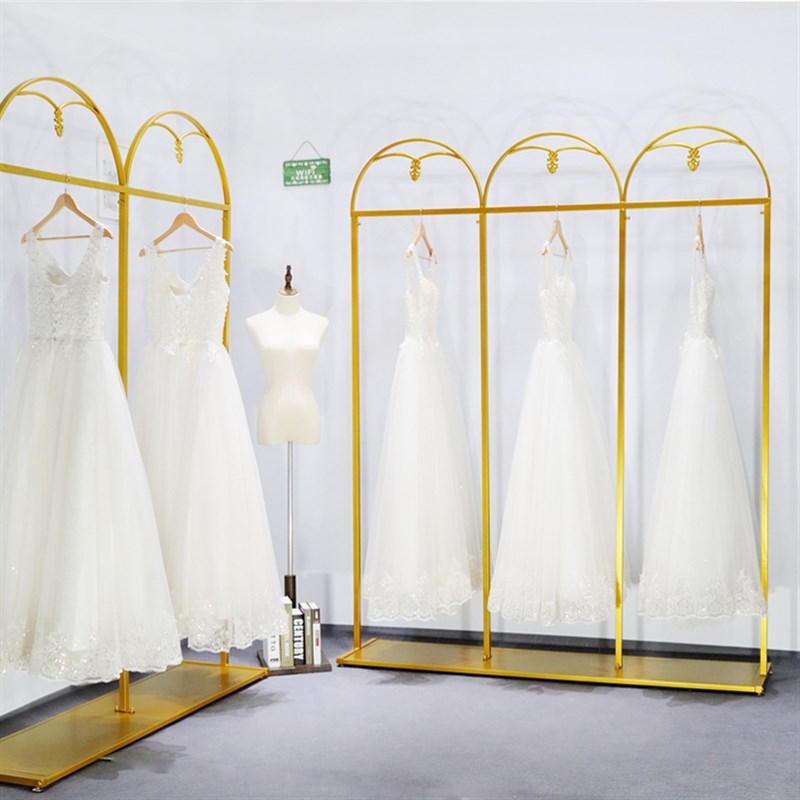 高档婚纱架纳米金色落地展示架子整店定制影楼礼服店铺正侧挂衣架