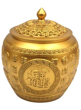 新款黄铜福字茶叶罐摆件高档大号金属茶盒储存精品密封平安百福