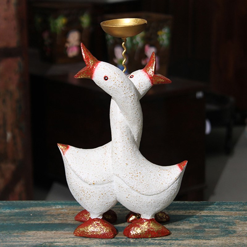 手工彩绘木质烛台摆件创意复古可爱动物蜡台玄关酒柜桌面装饰摆设