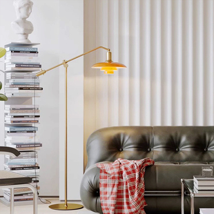 琥珀黄铜玻璃设计师客厅卧室书房沙发旁复古落地灯 法式 丹麦Ph3