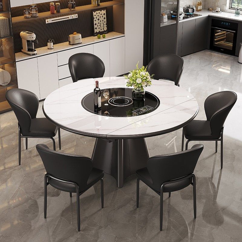 岩板餐桌椅2025新款家用可变圆桌带电磁炉暖菜一体旋转伸缩吃饭桌,住宅家具,岩板餐桌,淘宝优惠券,粉丝福利购,淘宝优惠卷