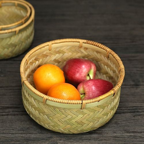 手工竹编收纳篮水果篮洗菜装馒头家用竹制品圆形菜筐竹篓手工竹篮