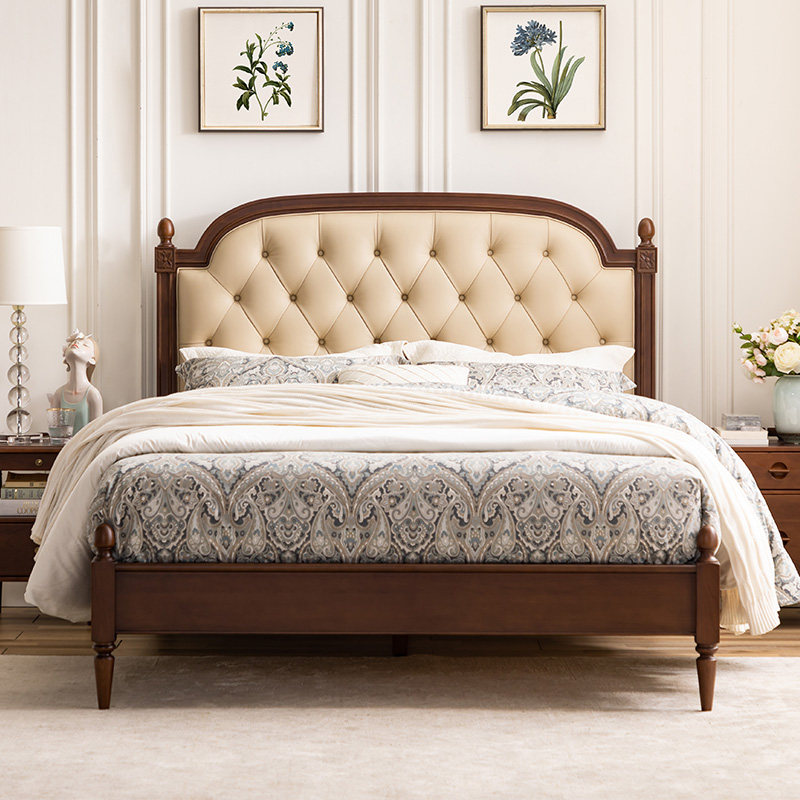 和年美家复古风主卧实木软包床小户型1.5米卧室真皮床1.8米双人床