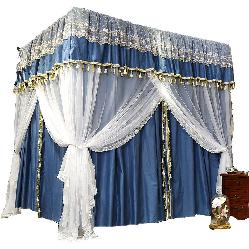 宫廷落地床帘遮光蚊帐支架家用一体式全封闭加密加厚床幔防尘顶布