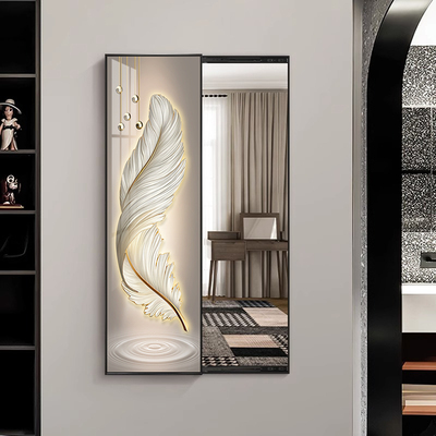 新款创意玄关镜子装饰画现代简约衣帽间隐藏式全身镜推拉镜子壁画