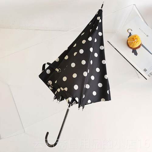 高档MISTELLA日系大点黑白波圆半自动超轻长伞柄晴雨点伞直柄伞小