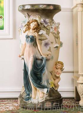 高档客厅式饰罗马柱花盆摆型件家居装工艺品大欧落地花架底座橱窗