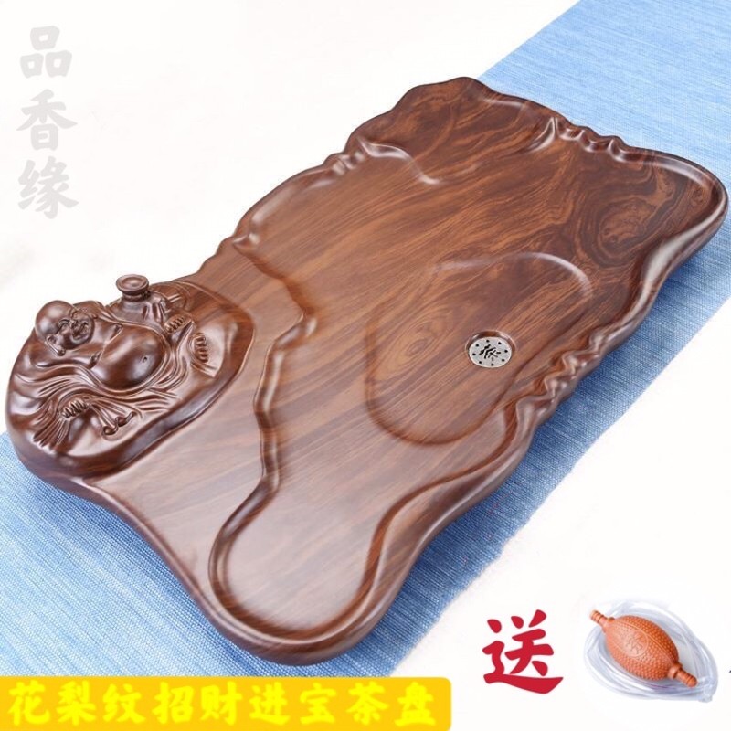 实木茶盘排水式功夫茶海鸡翅纹整块茶托全自动烧水干泡台家用泡茶