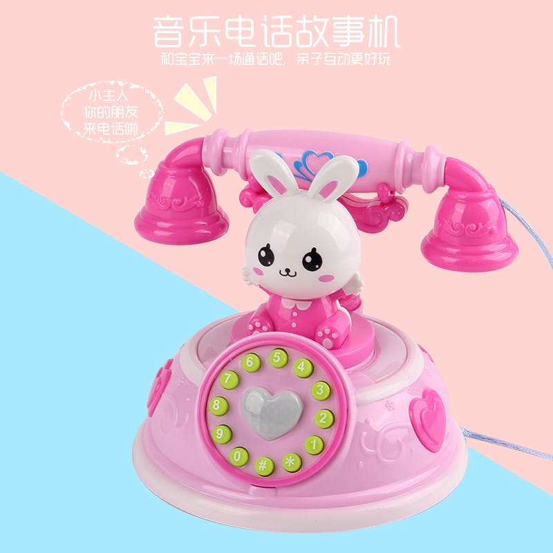 儿童复古卡通座机早教益智故事机模式仿真电话机灯光音乐玩具女孩