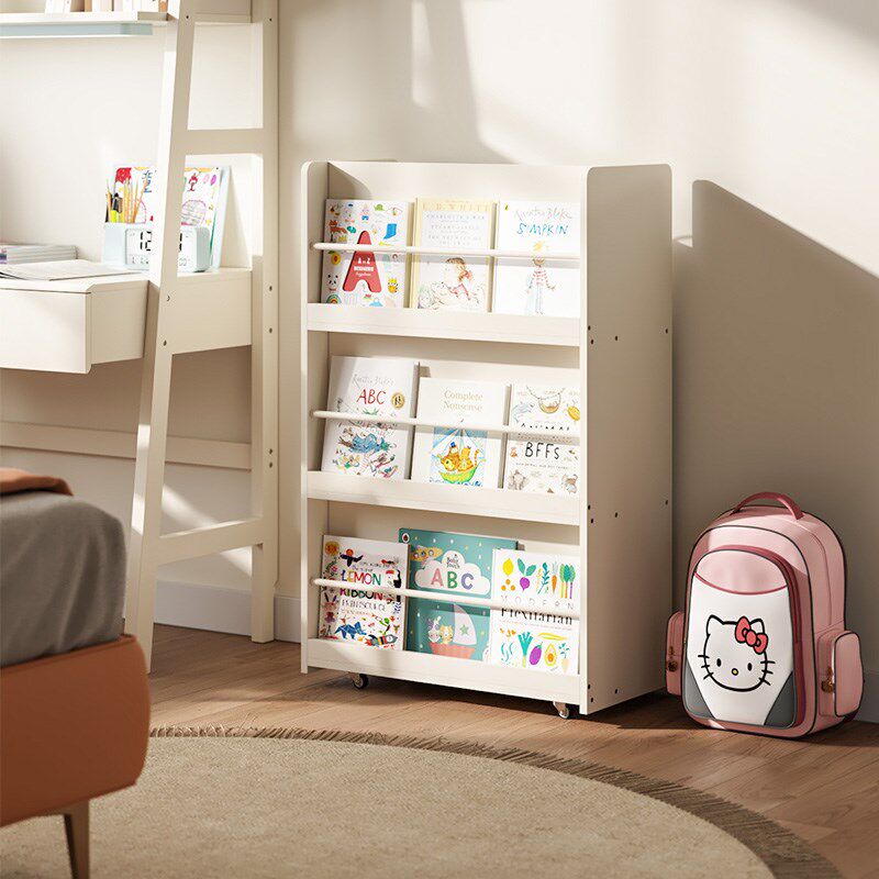 书桌旁小书架可移动带轮儿童实木绘本架小户型学生家用落地置物柜
