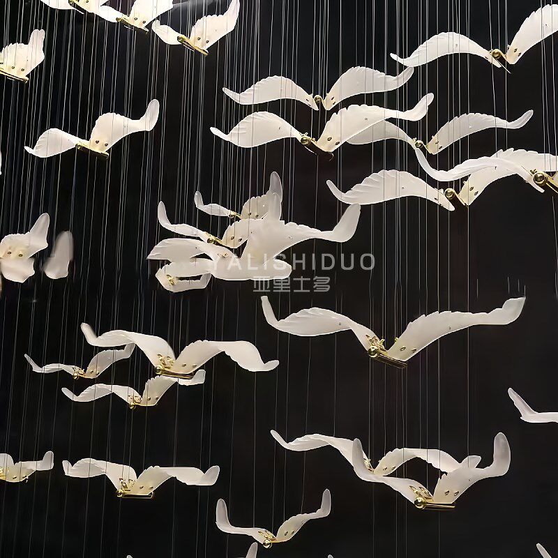 餐厅小鸟造型吊灯创意个性艺术售楼部飞鸟海鸥灯酒店大堂走廊灯具