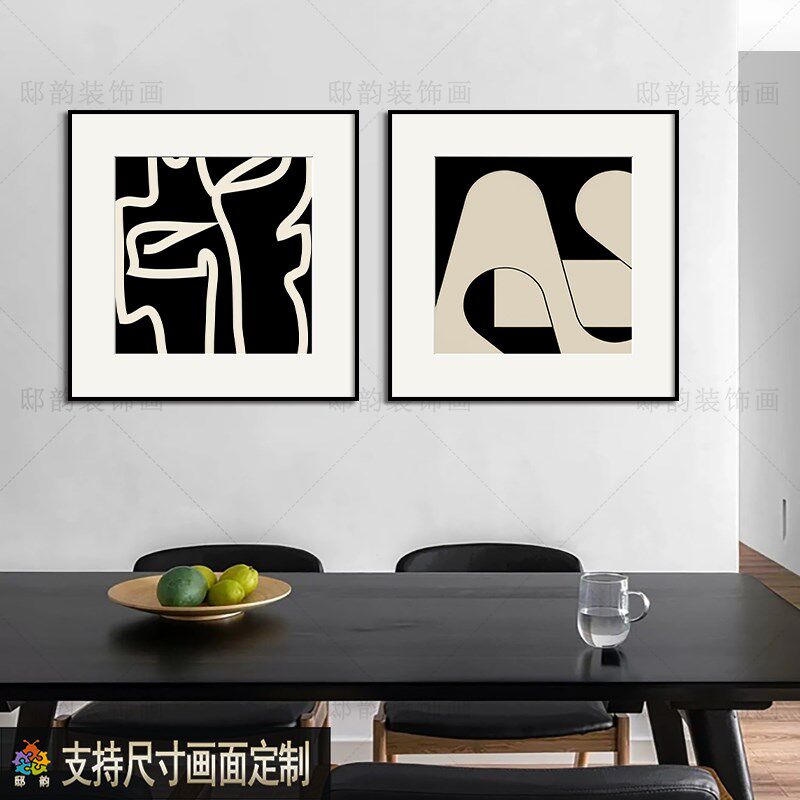 样板间酒店民宿房间装饰画卧室床头黑白晶瓷画现代极简正方形挂画