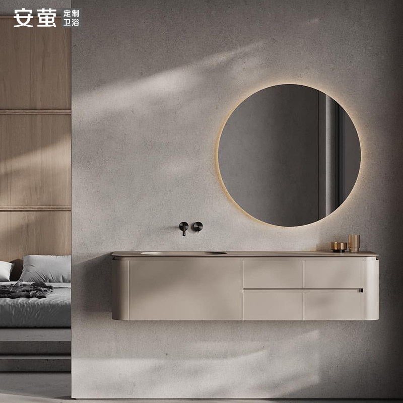 可丽耐一体盆浴室柜设计师实木洗漱台奶油风卫生间洗手脸面池组合