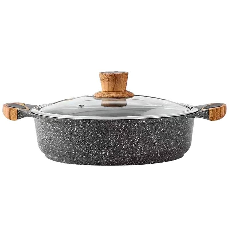 麦饭石浅汤锅焖锅木纹煎锅炖锅耳酸汤鱼不粘盅盅火锅电磁炉通用