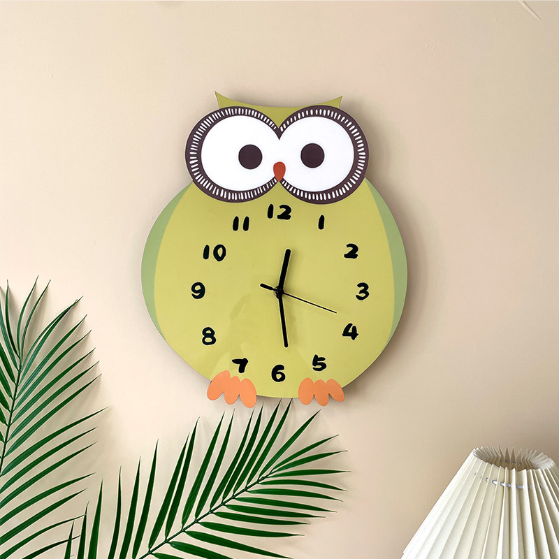 卡通猫头鹰创意装饰挂墙静音钟表幼儿园宠物店铺客厅个性挂钟时钟