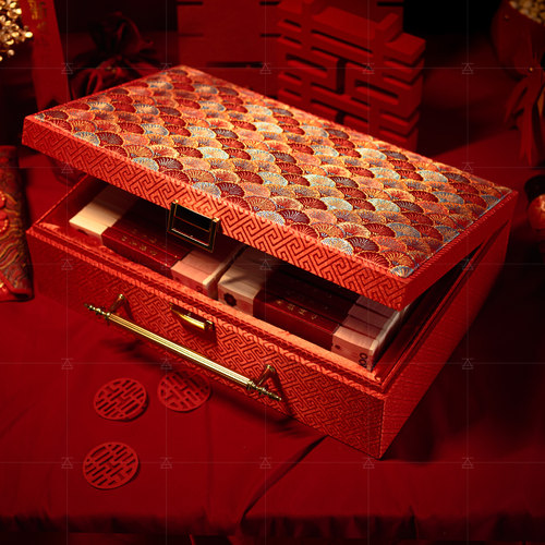 定亲结婚订婚礼金箱彩礼箱子高端装三金聘礼礼金盒用品大全2030万
