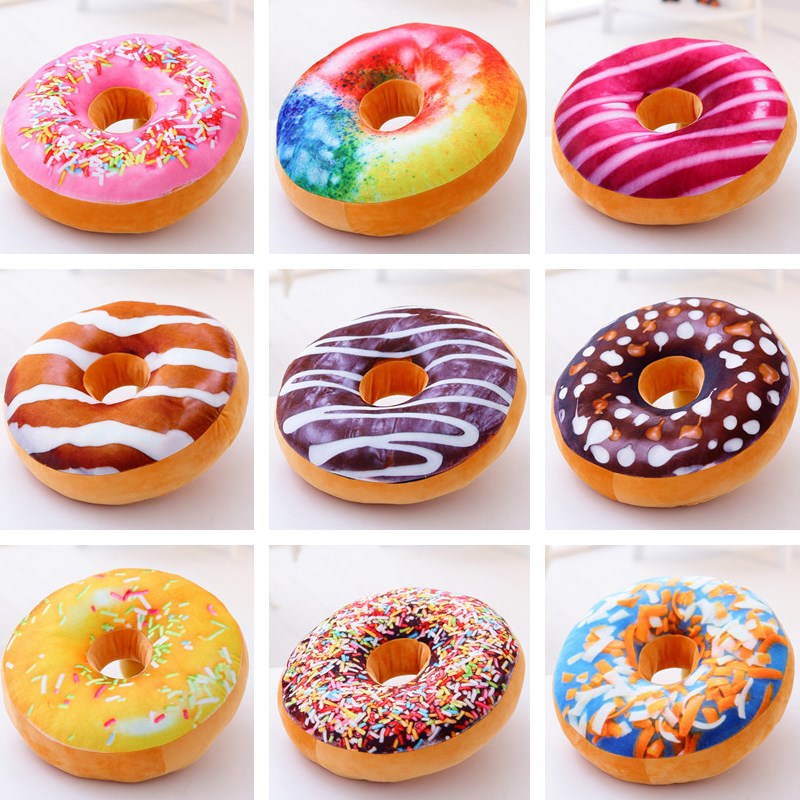 仿真创意甜甜圈抱枕毛绒坐垫可爱趴睡枕食物儿童房幼儿园装饰玩偶