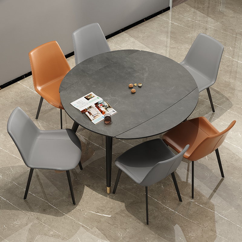 彼爱岩板餐桌白蜡木折叠可伸缩现代简约小户型意式可变圆餐桌