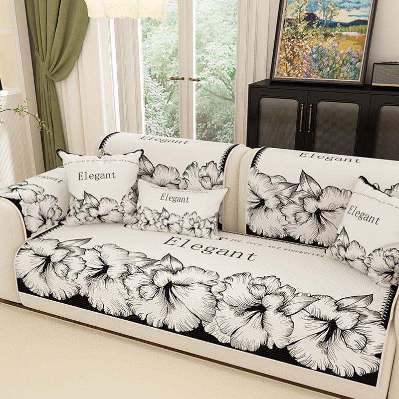 202新款法式花朵冰丝沙发垫夏季沙发凉垫直排三人位防滑沙发罩