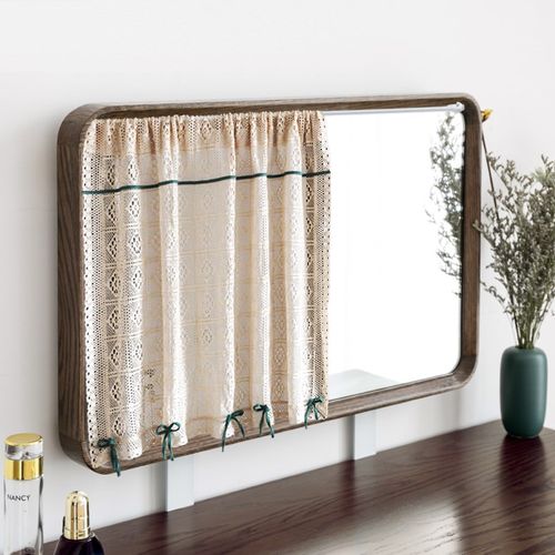 贴墙镜镜帘免打孔卫生间洗漱台镜子遮挡帘布穿试衣镜自粘式拉帘子