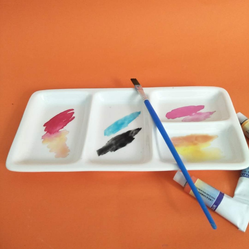陶瓷调色盘水彩长方四格小碟子粉彩绘画颜料碟国画美术学生调色碟