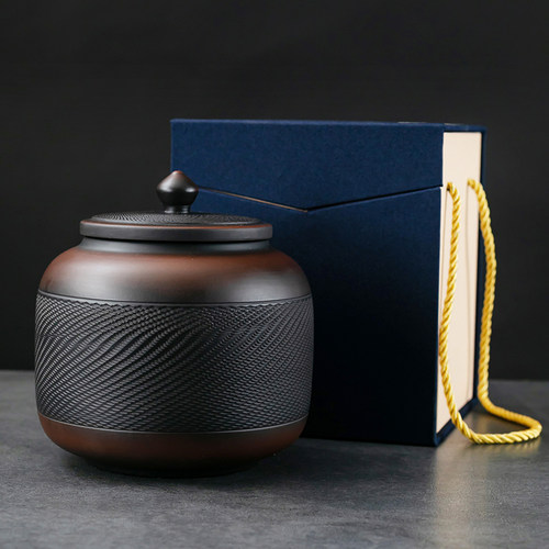 紫陶茶叶罐家用陶瓷普洱茶醒茶罐储存罐中号复古单罐简约家用礼盒