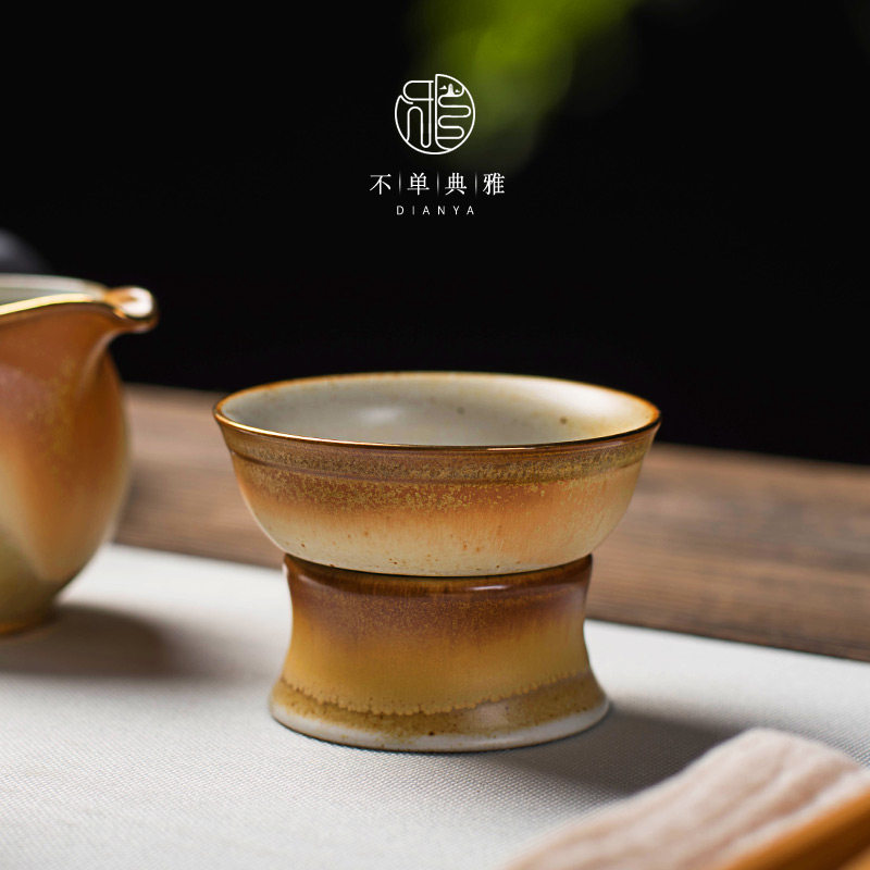 不单典雅粗陶描金茶滤茶漏家用陶瓷过滤器功夫茶具茶道配件滤茶器