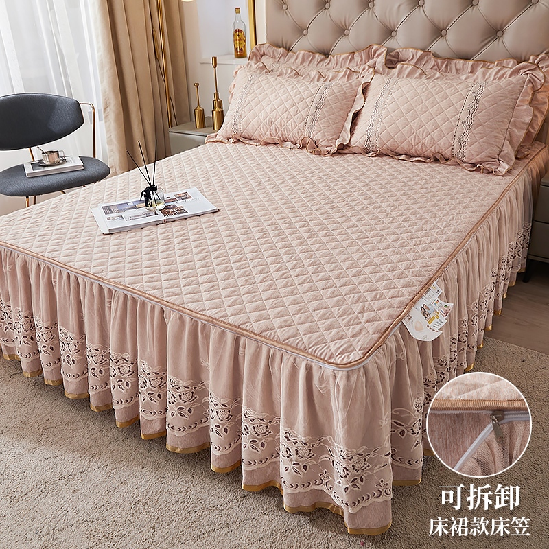 高端可拆卸床裙款床笠夹棉加厚床盖床单床围裙罩公主风带裙边床罩