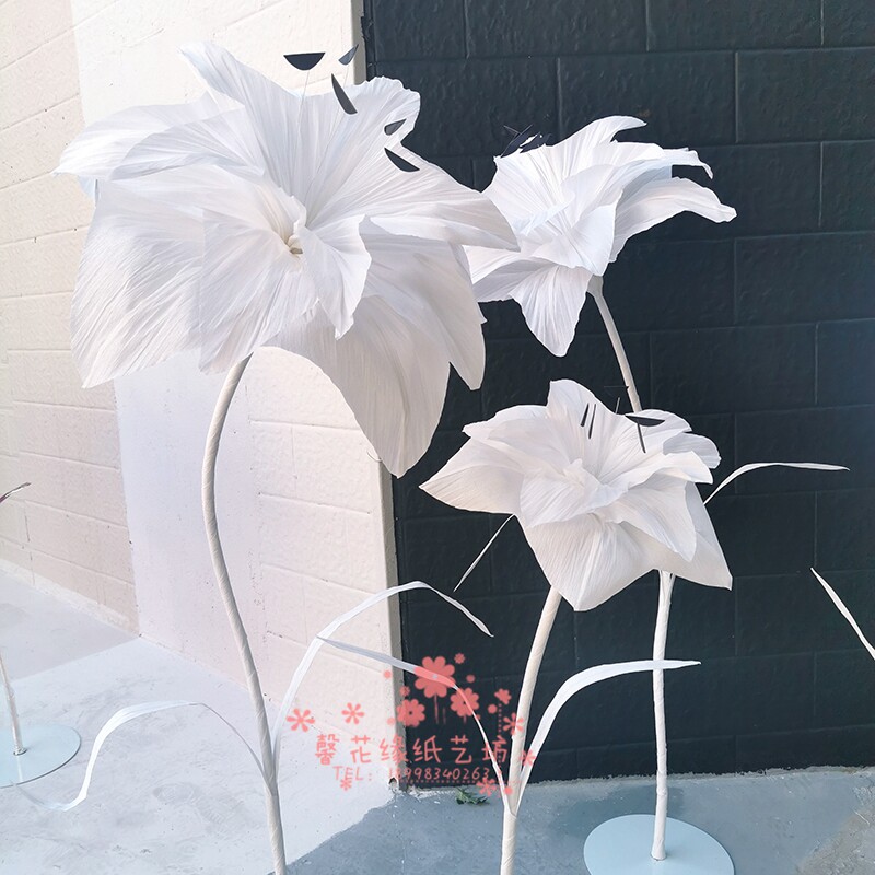 手工百合纸花大型婚庆纸花橱窗装饰成品纸艺花舞台布置路引立体花
