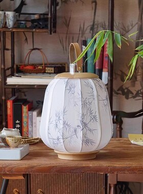 充电触摸无线手提灯笼布艺台灯中式复古床头氛围高级感书法led灯