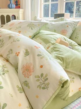 小清新纯棉四件套100全棉被套床单学生单人宿舍床单款床上三件套4