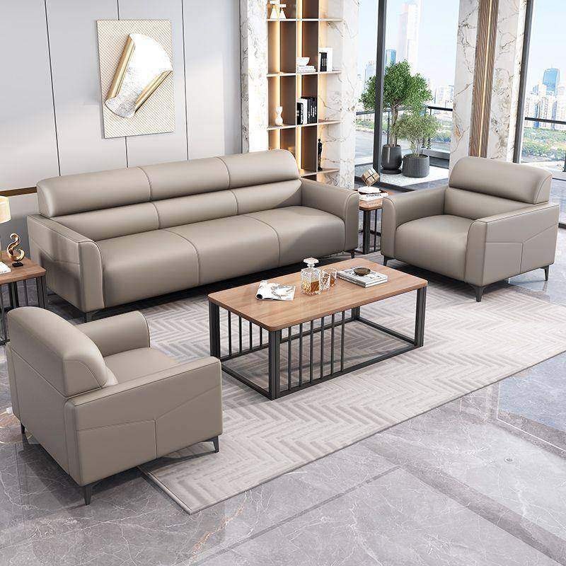 办公沙发现代简约会客接待三人位小户型办公室商务猫抓皮茶几组合