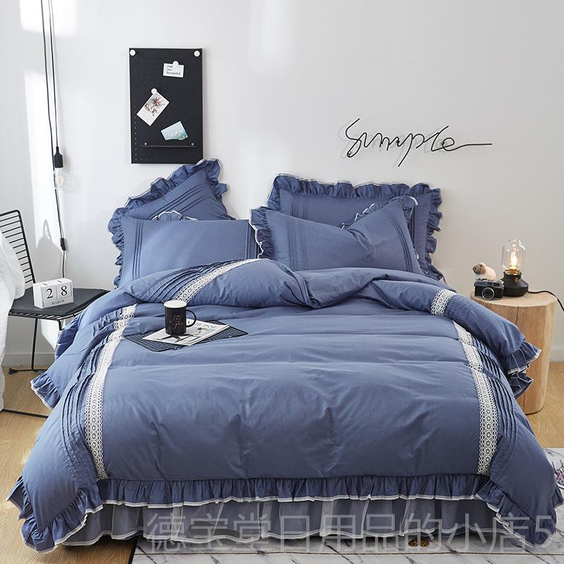 正品公主蕾丝裙款四件套全棉少女床心纯色床风罩床单纯被套棉床上