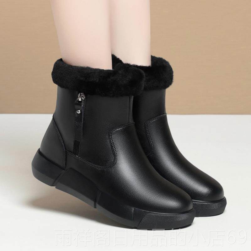 正品雪靴女款冬加绒厚女鞋皮毛加一地妈妈棉鞋真皮短靴体羊毛大棉