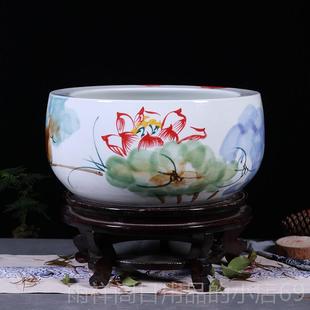 正品桌厅面圆小瓷鱼缸带形底座景德镇养金鱼乌龟陶缸荷花盆客装饰