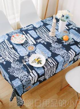 正品丽江布民风族棉麻蓝花桌复古餐桌印布茶几台布长方形盖布民宿
