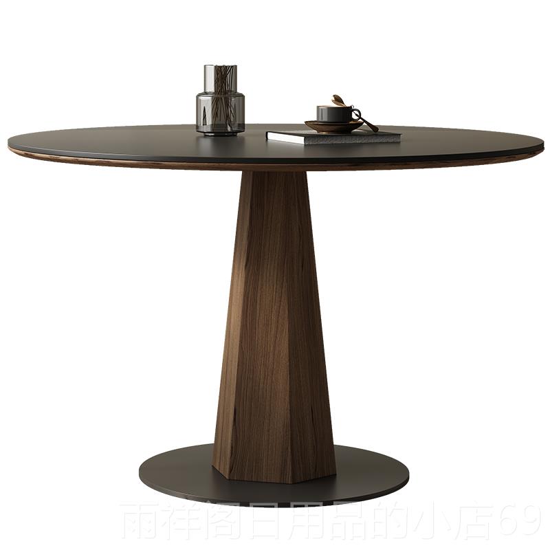 正品纯实木圆形岩餐桌简约小户型黑圆桌古覆黑胡桃板色家用饭厅饭