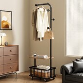 中古风衣架落地卧室挂衣架可移动家用床边脏衣篓多功能转角衣帽架