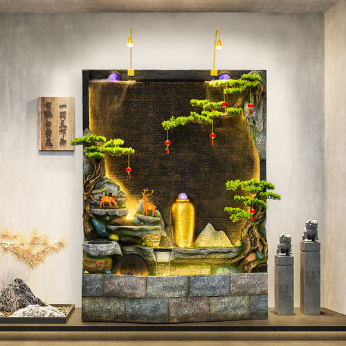 客厅水幕墙屏风流水摆件循环水假山水景喷泉室内景观公司进门装饰