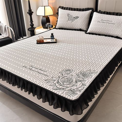 2025夏季花边冰丝乳胶凉席床笠款三件套可机水洗单人宿舍空调床垫