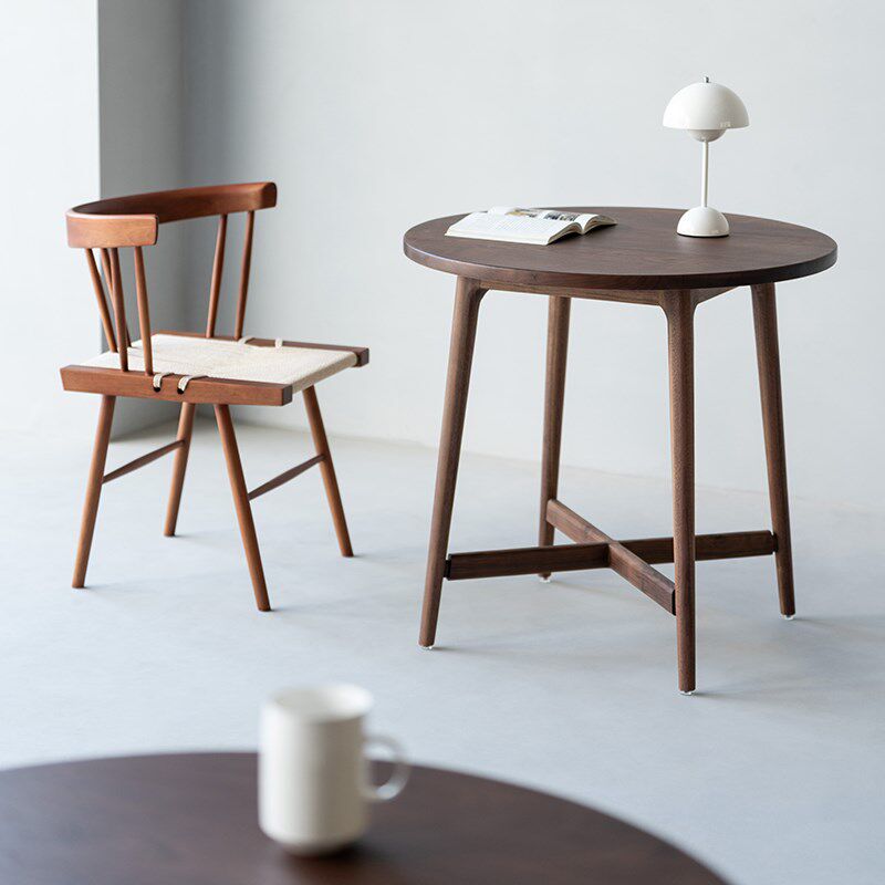 叁几 北美黑胡桃木实木圆桌餐桌家用小户型阳台小茶桌咖啡桌原木