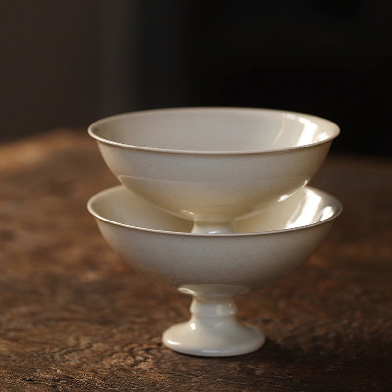 南昔可爱高脚碗中式复古甜品碗优雅女生点心碗家用细腻质感高足碗