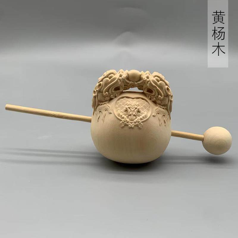 大叶黄杨木雕刻双龙款木鱼规格65×55×45木鱼棍145木质厂家