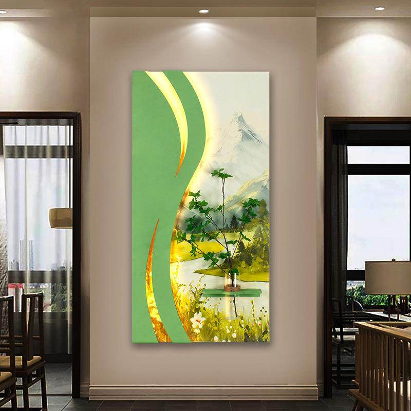 现代简约玄关装饰画立体砂岩壁灯挂画水培绿植墙面壁饰客厅壁画