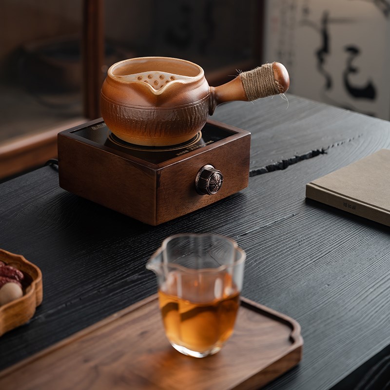 胡桃木电陶炉围炉煮茶壶家用室内奶茶罐罐陶瓷玻璃泡茶器具全套装