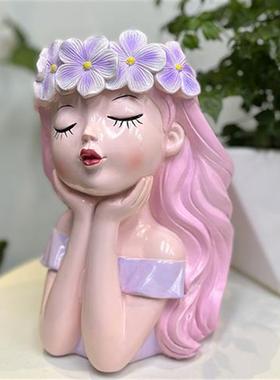 小桔的花园生活 可爱少女树脂摆件吊篮多肉装饰花园别墅阳台