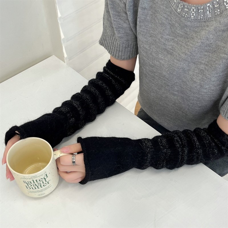 韩版泡泡口手臂闪闪银丝兔毛护手臂冬季女生保暖袖百搭护胳膊