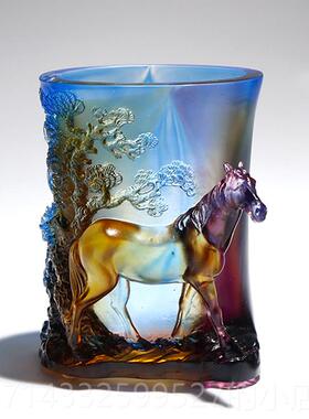 高档琉璃马笔筒件办公室老摆板桌面饰装生品送领导日礼物升职定制